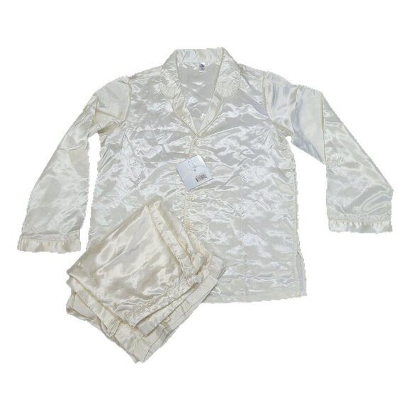 Ulta Size XL Intimates & Sleepwear 2 Piece Cream Satin Set Button Drawstring New - Picture 1 of 13